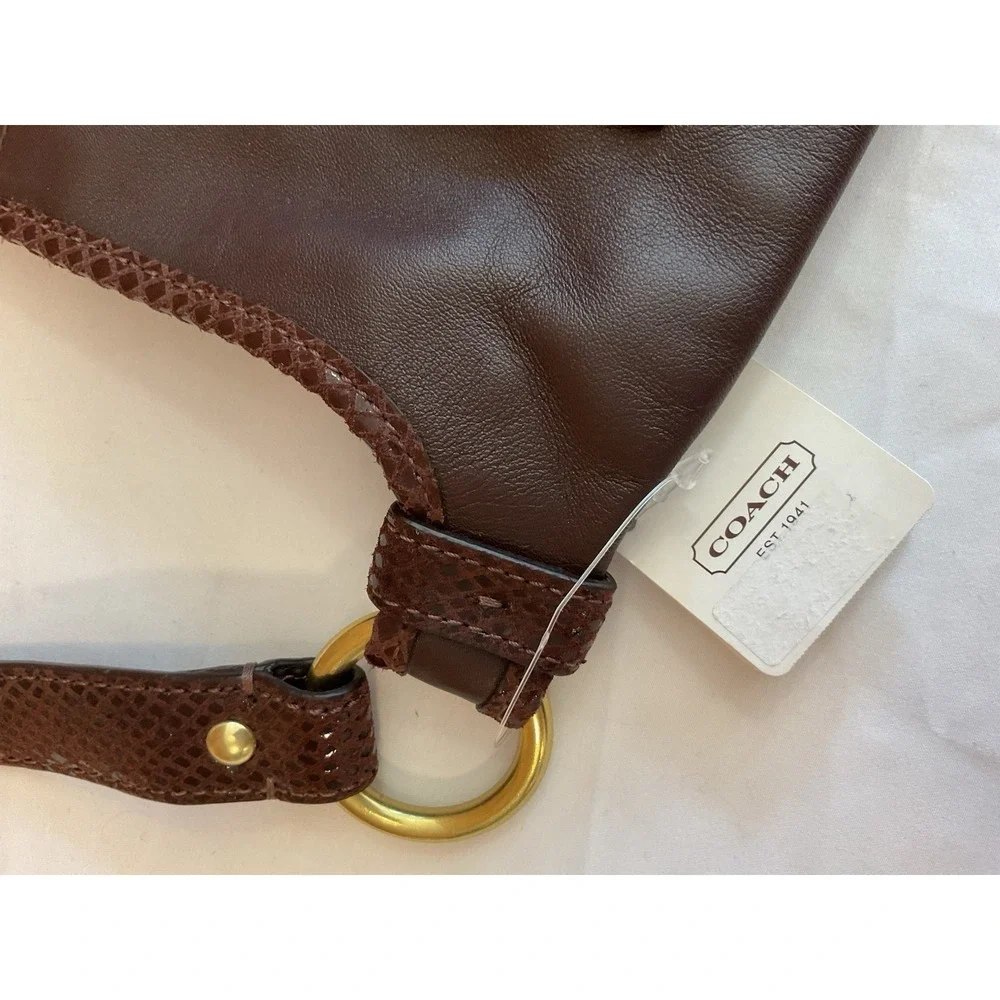COACH Brown Leather Crossbody Bag Snake Embossed Trim Brass Hardware NWT $248